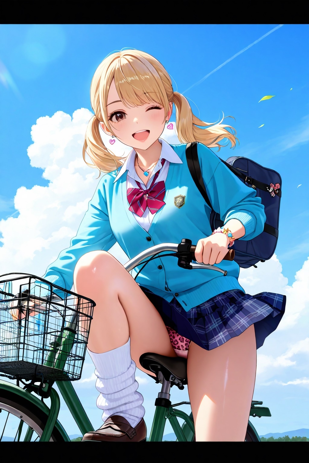 ルーズソックスJKの自転車パンチラ_3