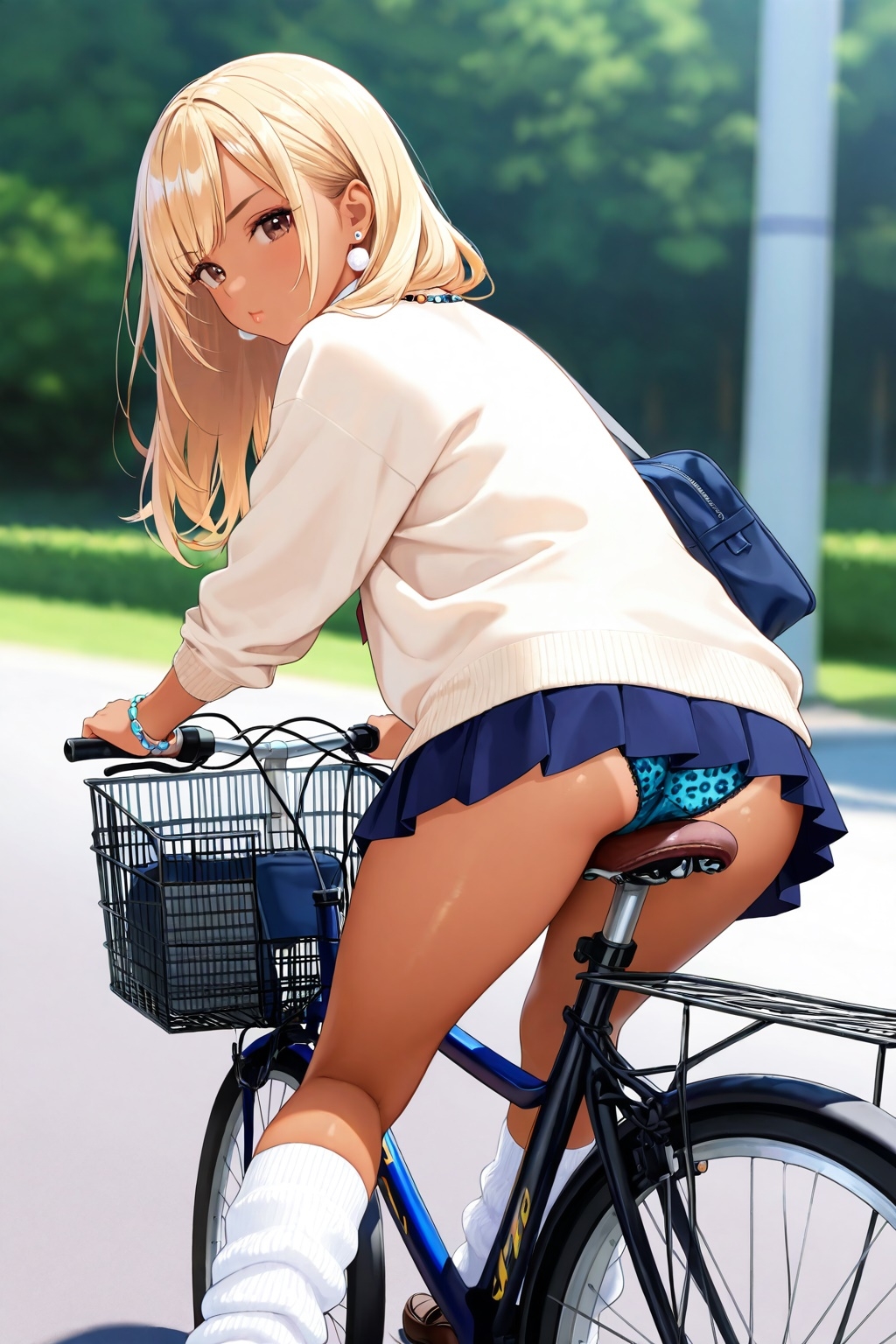 ルーズソックスJKの自転車パンチラ_4