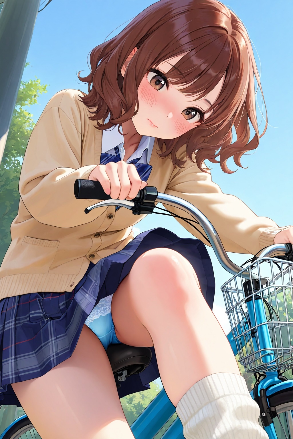 ルーズソックスJKの自転車パンチラ_5