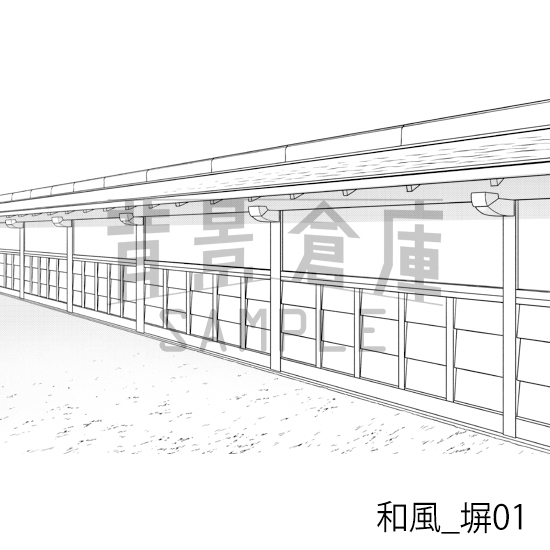 【トーンつき背景】和風_背景素材集2(縁側・塀・門)