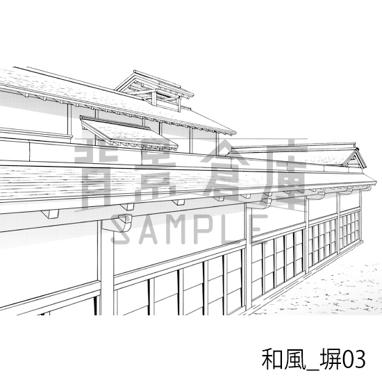 【トーンつき背景】和風_背景素材集2(縁側・塀・門)