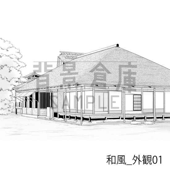 【トーンつき背景】和風_背景素材集3(外観・庭)