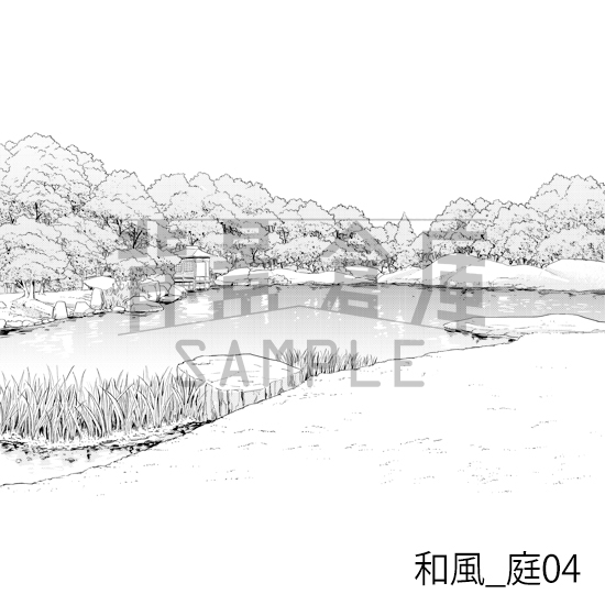 【トーンつき背景】和風_背景素材集3(外観・庭)