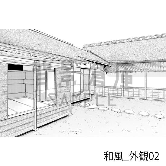 【トーンつき背景】和風_背景素材集3(外観・庭)