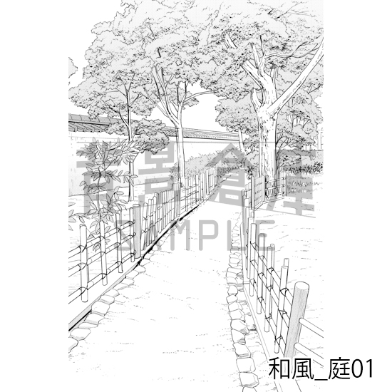 【トーンつき背景】和風_背景素材集3(外観・庭)