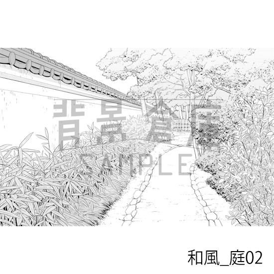 【トーンつき背景】和風_背景素材集3(外観・庭)