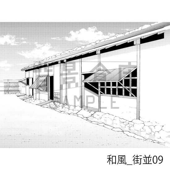 【トーンつき背景】和風_背景素材集4(街並)