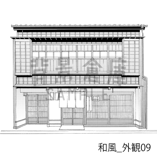 【トーンつき背景】和風_背景素材集5(街並・外観)