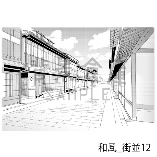 【トーンつき背景】和風_背景素材集5(街並・外観)