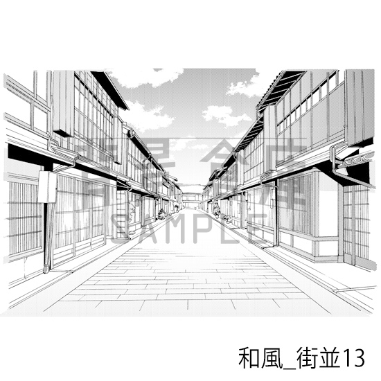 【トーンつき背景】和風_背景素材集5(街並・外観)