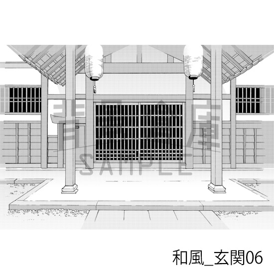 【トーンつき背景】和風_背景素材集12(門・玄関)