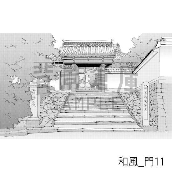 【トーンつき背景】和風_背景素材集12(門・玄関)