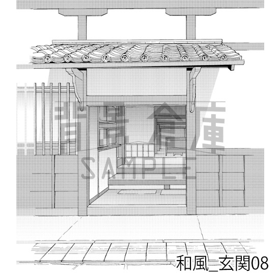 【トーンつき背景】和風_背景素材集12(門・玄関)