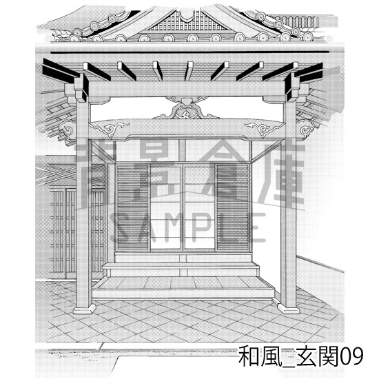 【トーンつき背景】和風_背景素材集12(門・玄関)