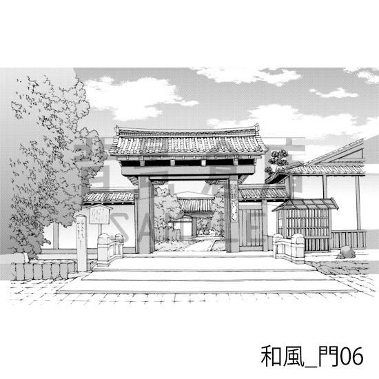 【トーンつき背景】和風_背景素材集12(門・玄関)