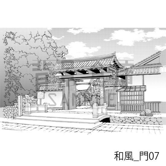 【トーンつき背景】和風_背景素材集12(門・玄関)