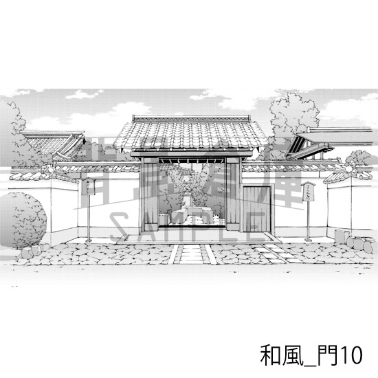【トーンつき背景】和風_背景素材集12(門・玄関)