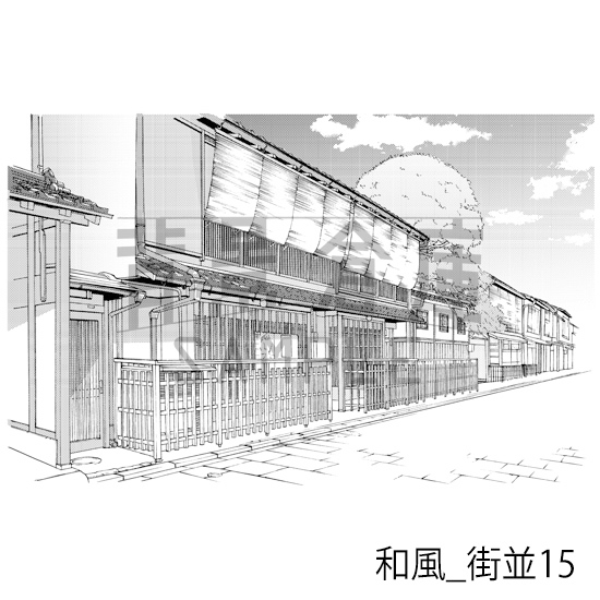 【トーンつき背景】和風_背景素材集13(街並)