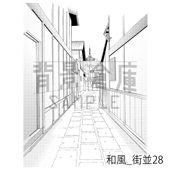 【トーンつき背景】和風_背景素材集15(街並)