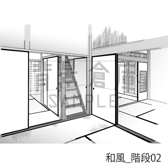 【トーンつき背景】和風_背景素材集16(室内・階段)