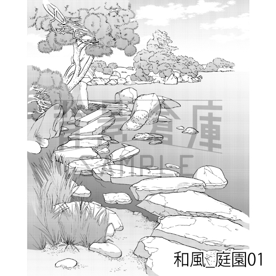 【トーンつき背景】和風_背景素材集17(庭園)