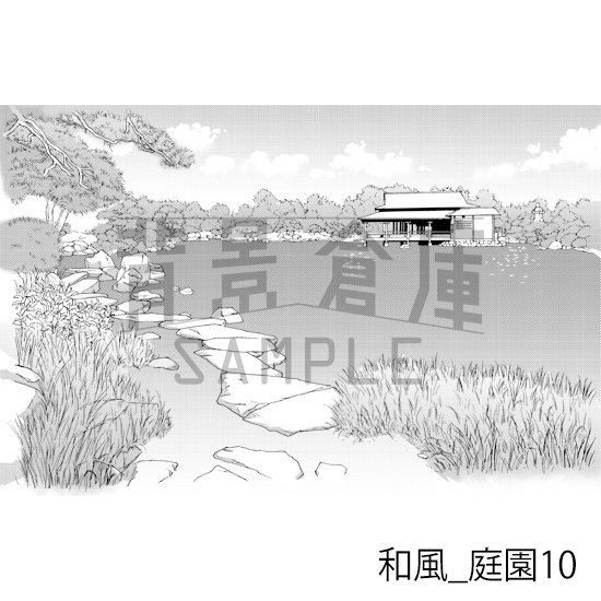 【トーンつき背景】和風_背景素材集17(庭園)