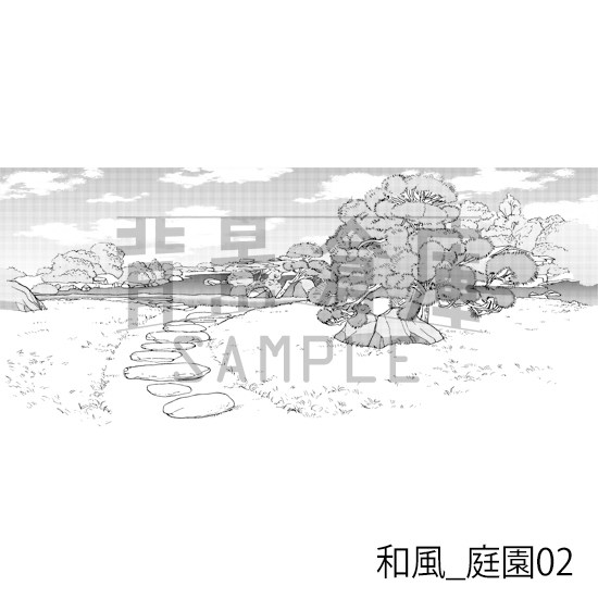 【トーンつき背景】和風_背景素材集17(庭園)