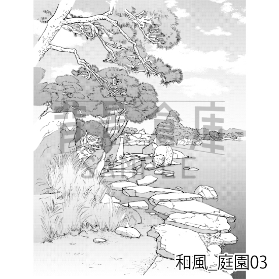 【トーンつき背景】和風_背景素材集17(庭園)