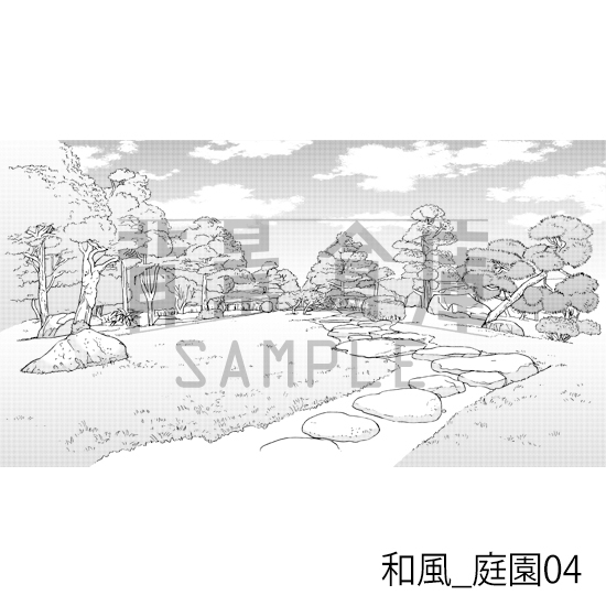 【トーンつき背景】和風_背景素材集17(庭園)