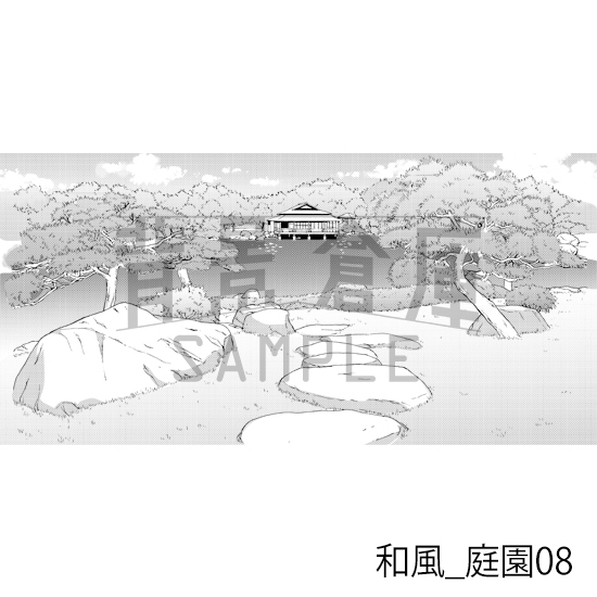 【トーンつき背景】和風_背景素材集17(庭園)