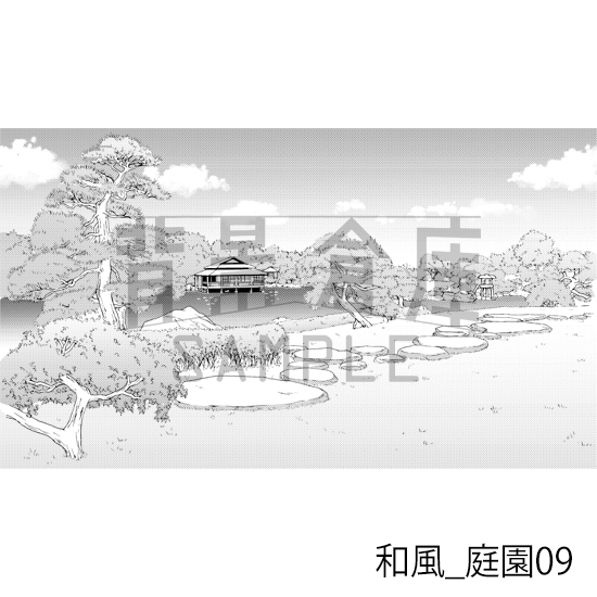【トーンつき背景】和風_背景素材集17(庭園)