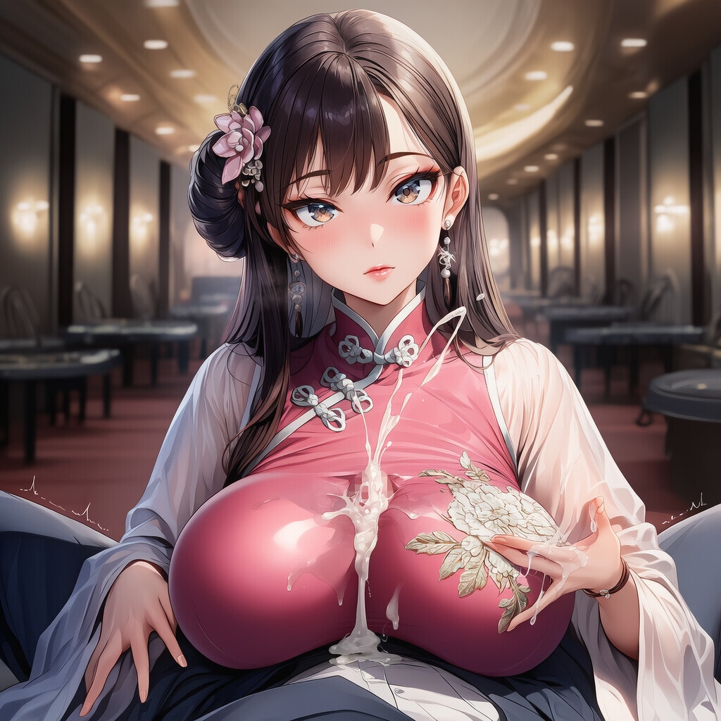 チャイナドレスの美女にぶっかけ・服内射精_3