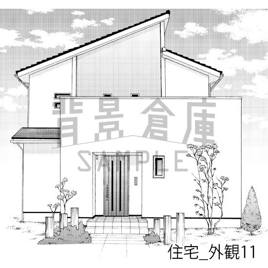 【トーンつき背景】住宅_背景素材集2(外観・玄関)