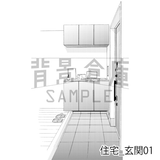 【トーンつき背景】住宅_背景素材集2(外観・玄関)