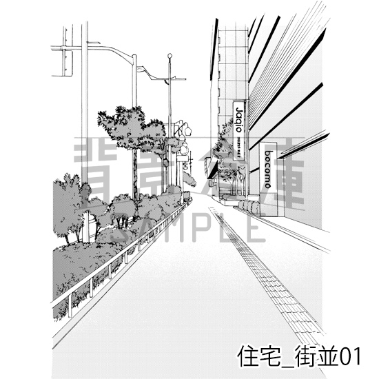 【トーンつき背景】住宅_背景素材集13(街並)