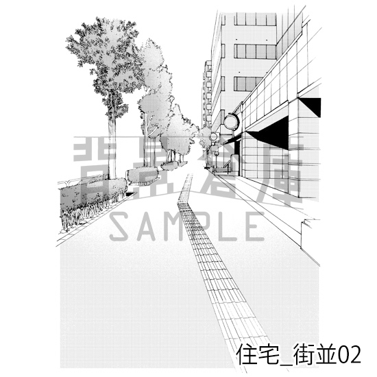 【トーンつき背景】住宅_背景素材集13(街並)