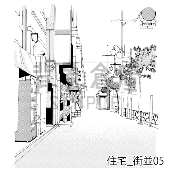 【トーンつき背景】住宅_背景素材集13(街並)