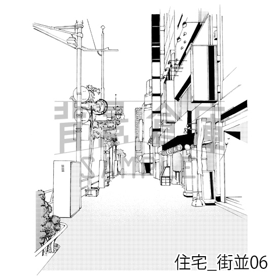 【トーンつき背景】住宅_背景素材集13(街並)