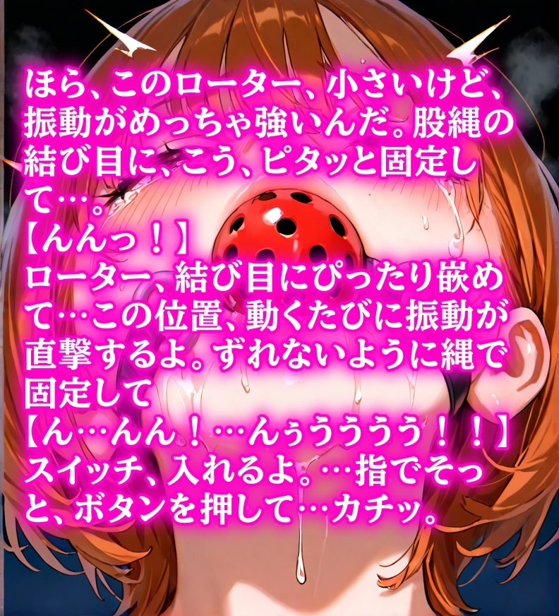 女友達のイタズラ緊縛ゲーム ~縄と手錠でぎちぎち拘束、涎まみれボールギャグで塞がれた口、股縄ローターで何度も絶頂させられ、目隠し放置される