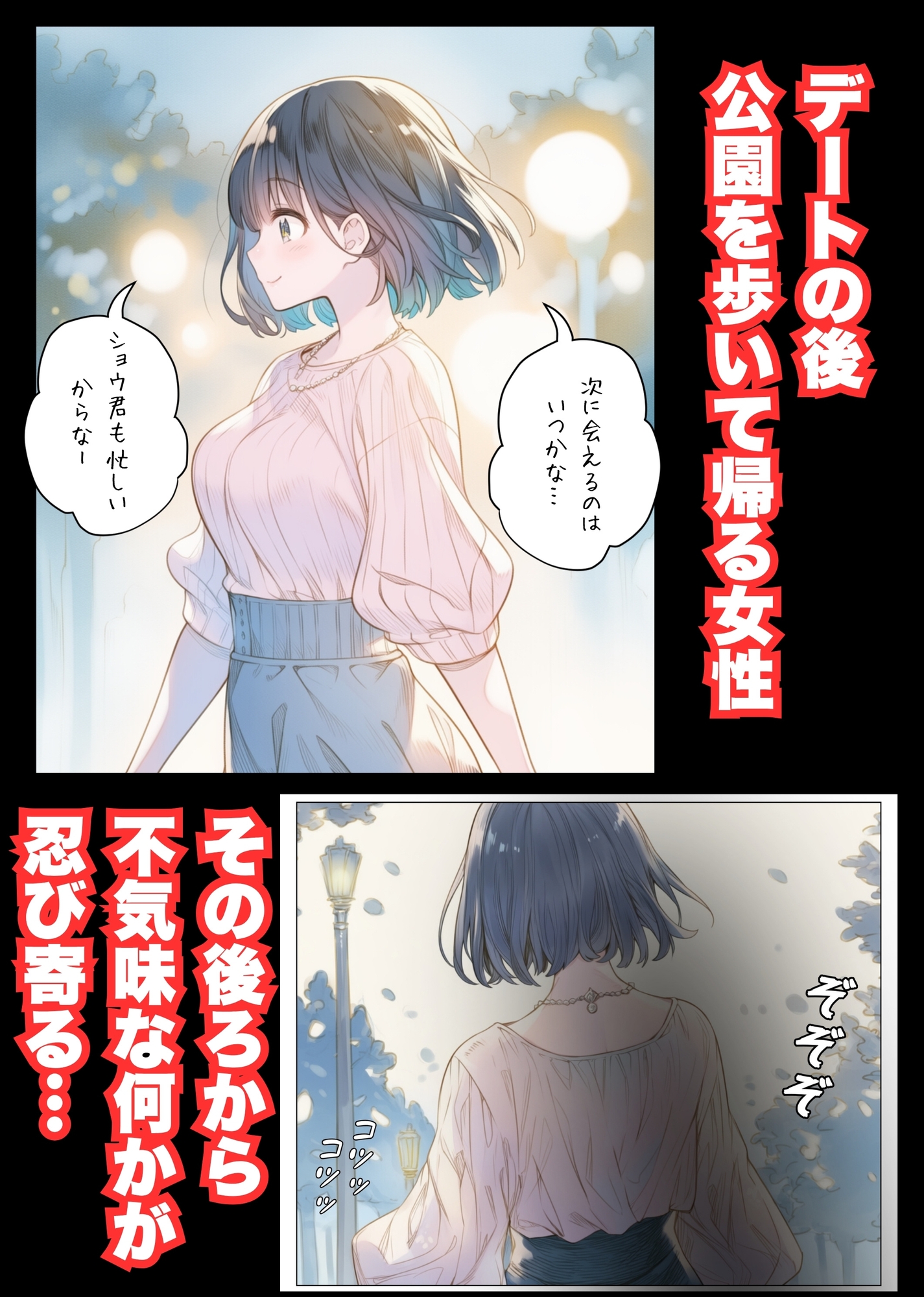 【れい@AIフェチ絵】同人マンガ・AI『触手襲撃〜公園を歩いていただけなのに〜』1