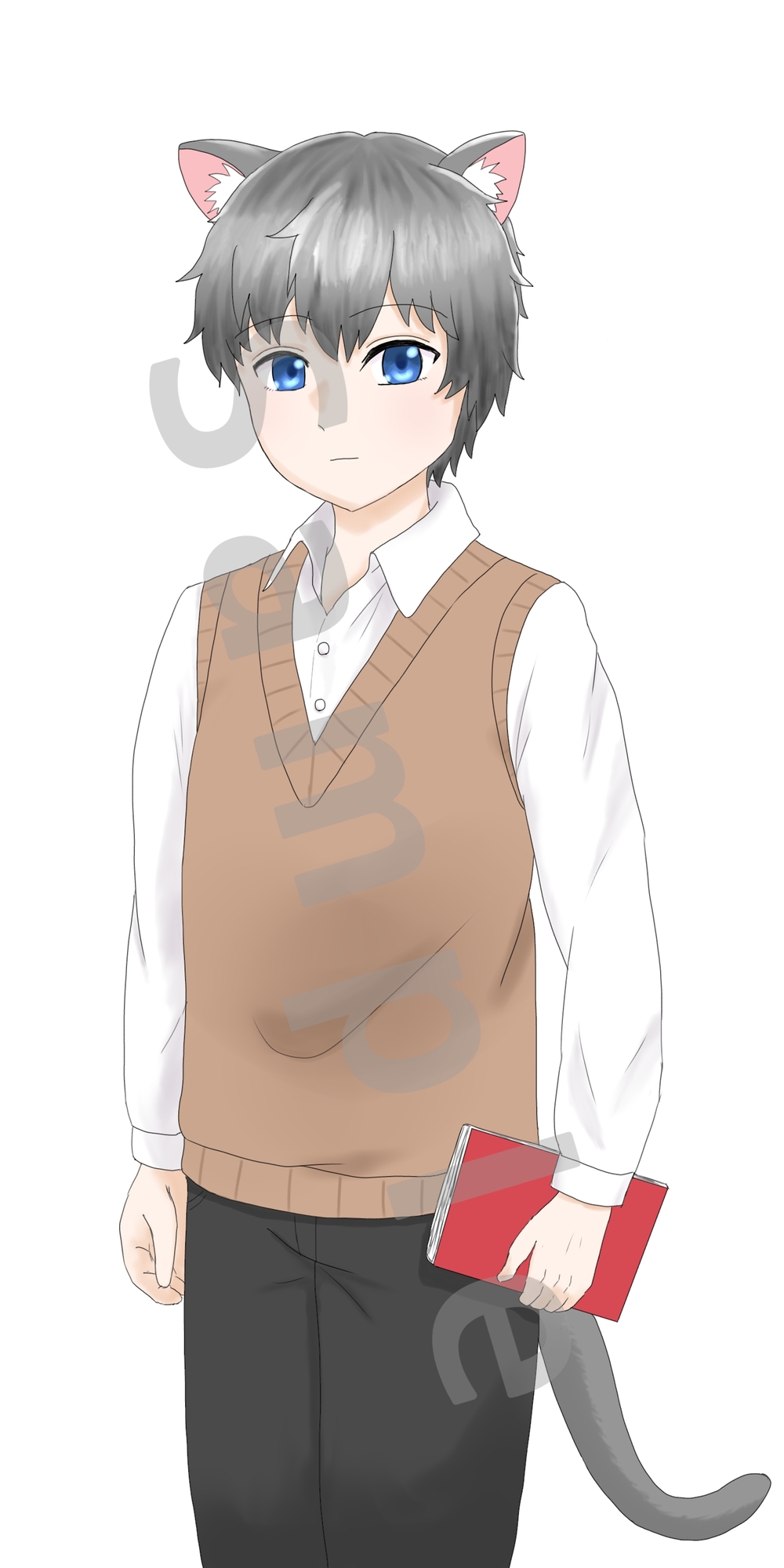 【膝上立ち絵素材】猫耳男子高校生