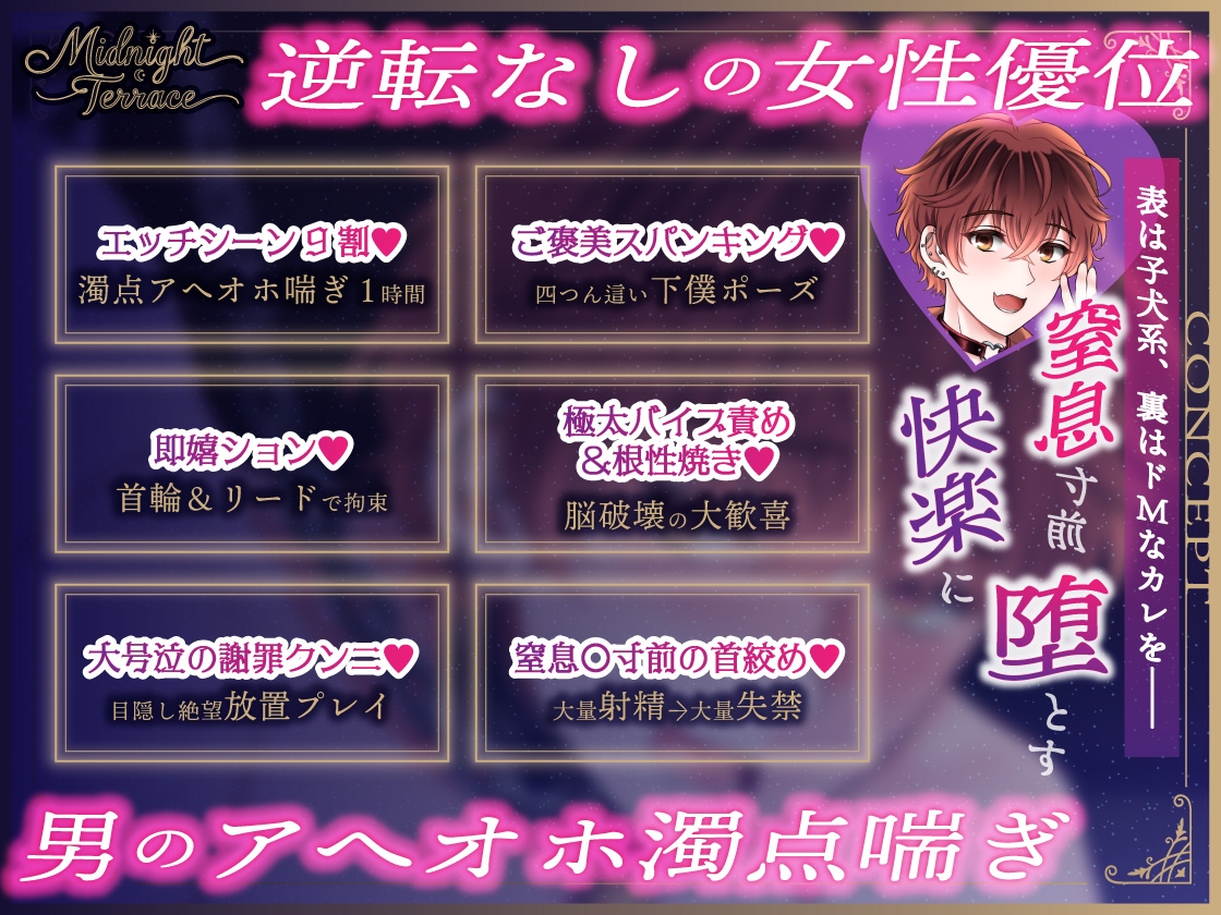 【ドM男子の濁点喘ぎ1時間♡】窒息寸前!子犬系メンズコンカフェ店員を下僕に堕とす「もっど、いぢめでくらさい♡」/ミッドナイト・テラス Vol.04 四季 画像1