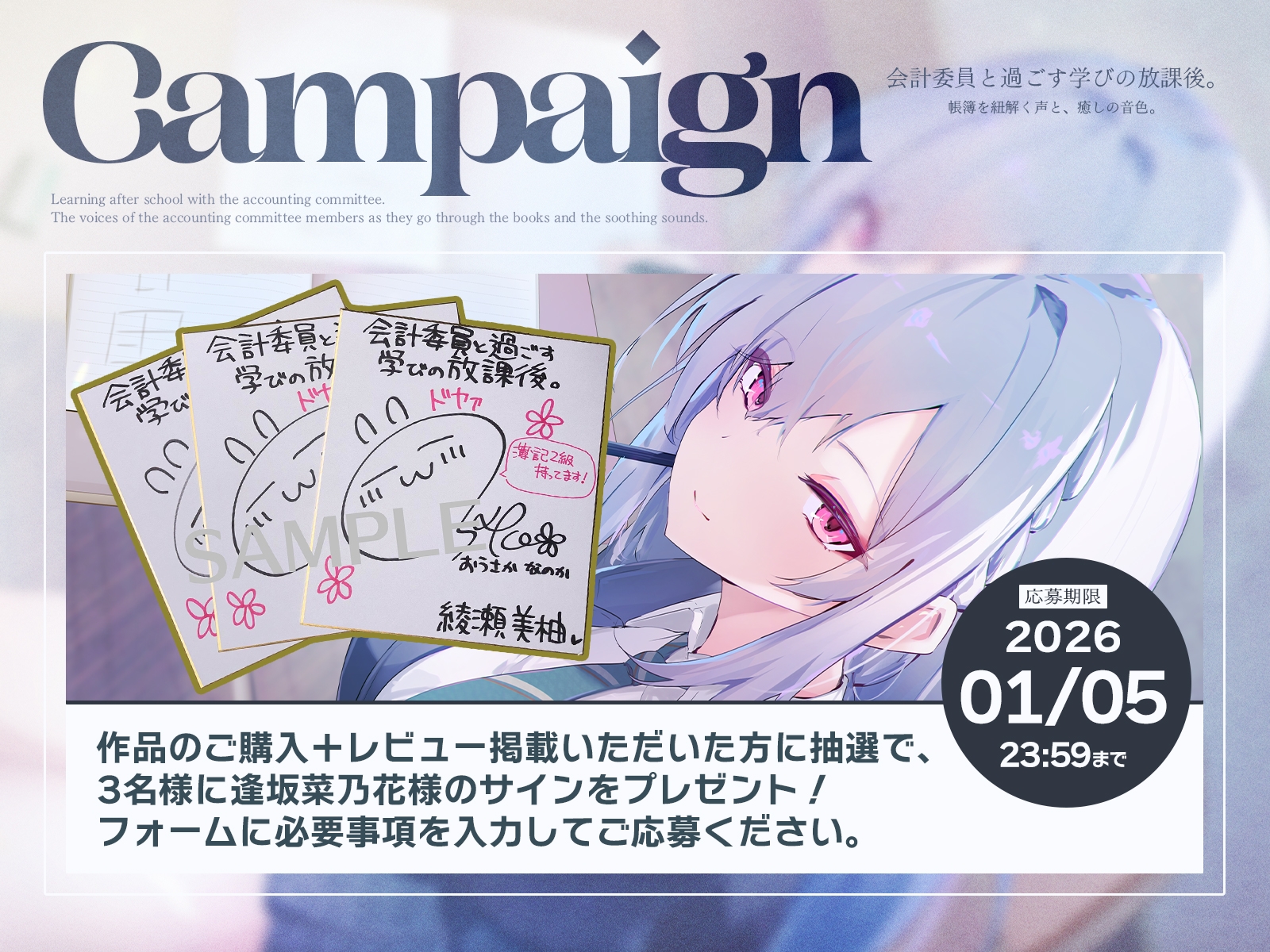 【会計ASMR】会計委員と過ごす学びの放課後。 帳簿を紐解く声と、癒しの音色。【CV:逢坂菜乃花】 画像4