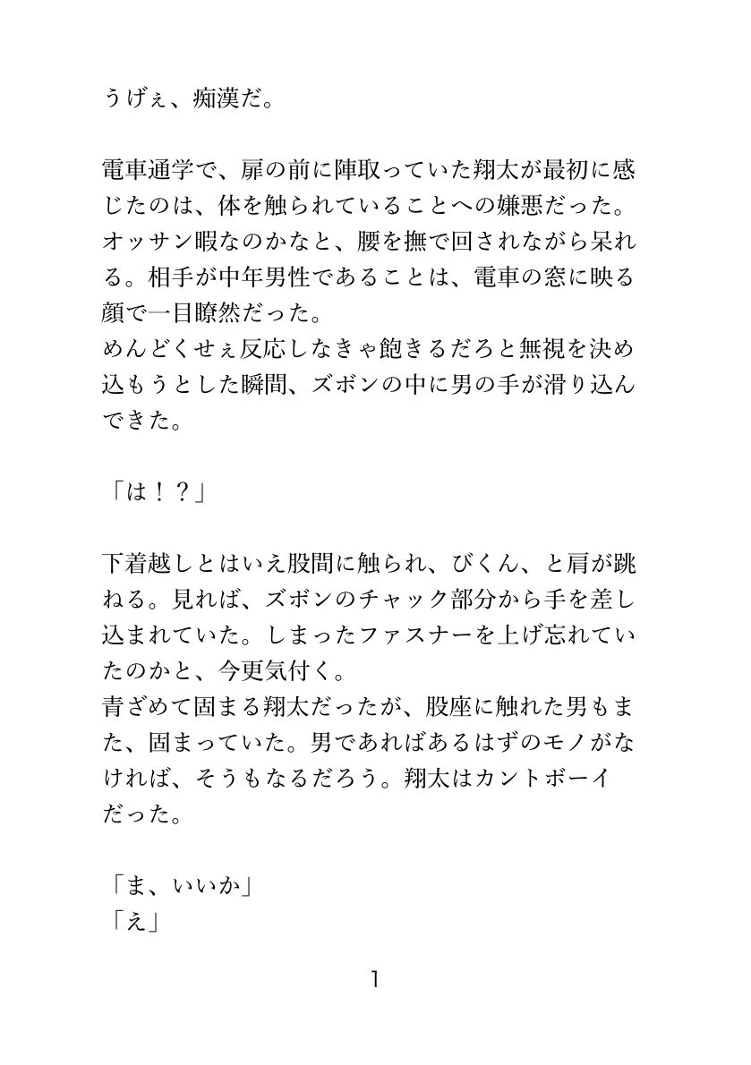 電車で痴○にまさぐられ、 男子トイレで快楽堕ちするカントボーイの話