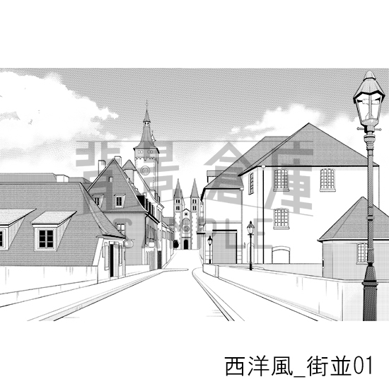 【トーンつき背景】西洋風_背景素材集1(街並)