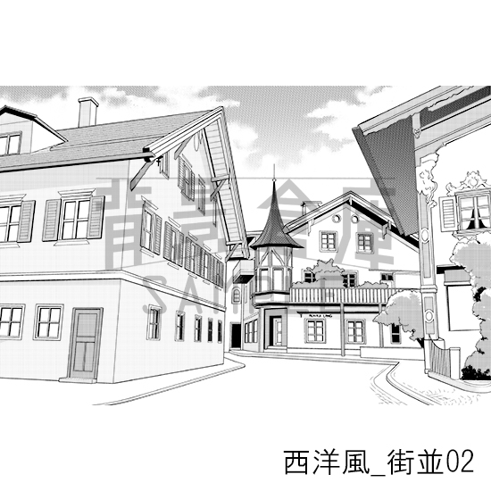 【トーンつき背景】西洋風_背景素材集1(街並)