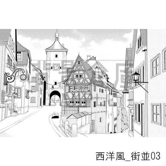 【トーンつき背景】西洋風_背景素材集1(街並)