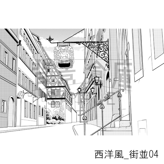 【トーンつき背景】西洋風_背景素材集1(街並)