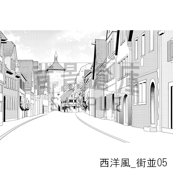 【トーンつき背景】西洋風_背景素材集1(街並)