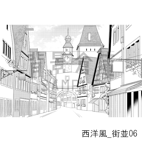 【トーンつき背景】西洋風_背景素材集1(街並)